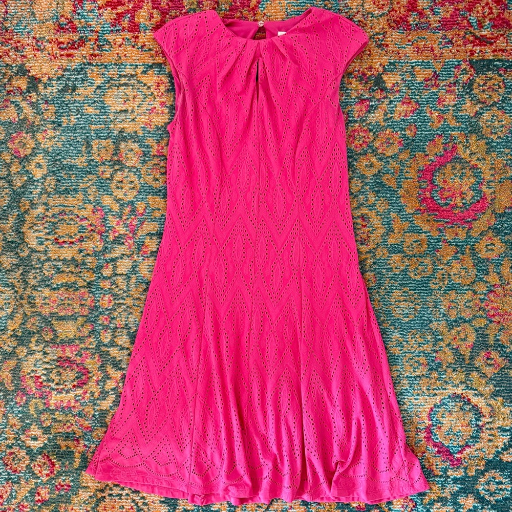 LONDON TIMES Pink Eyelet Sleeveless Midi Dress | Size M